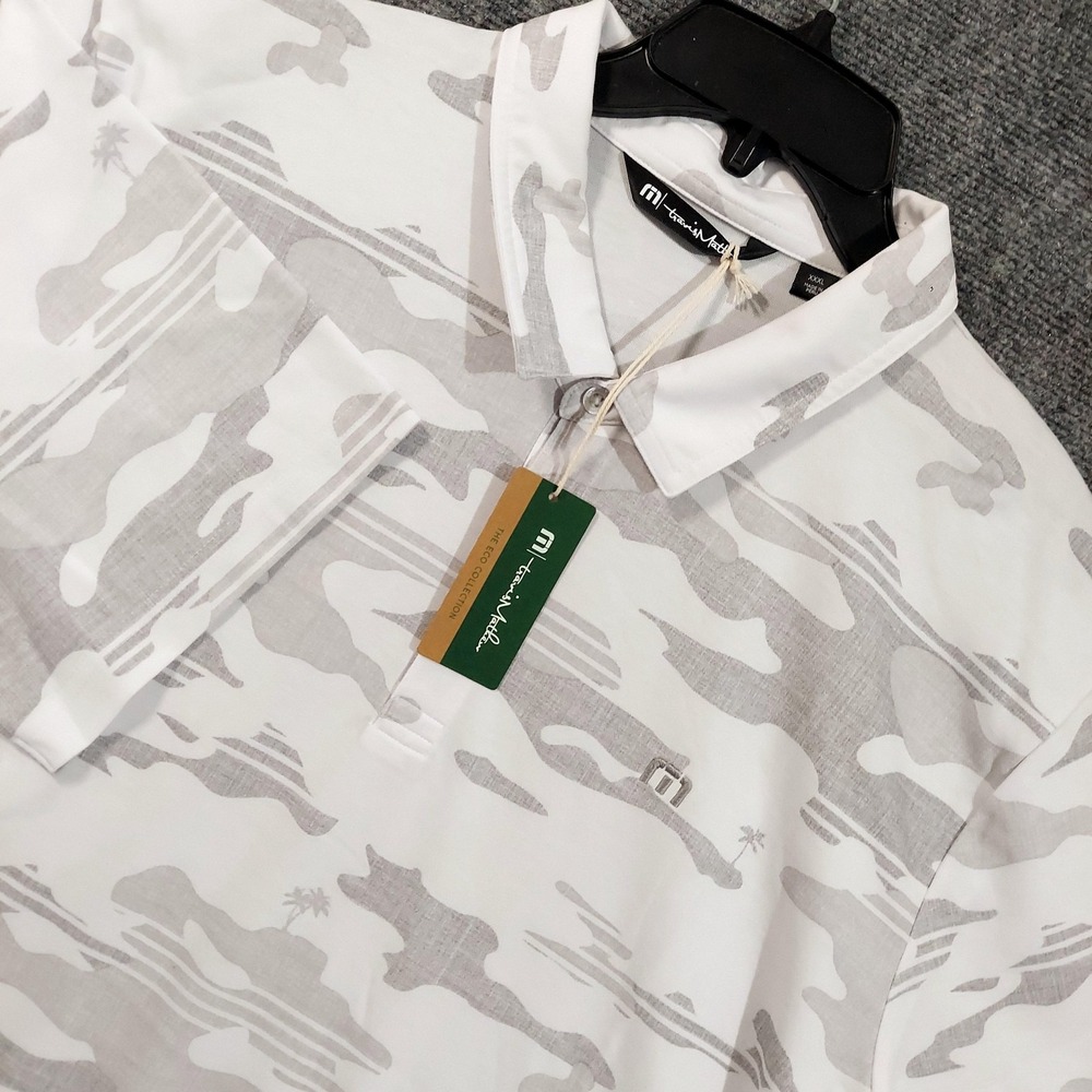 Travis Mathew Polo Shirt Mens 3XL‎ White Beachside Stealth Golf Camo Performance